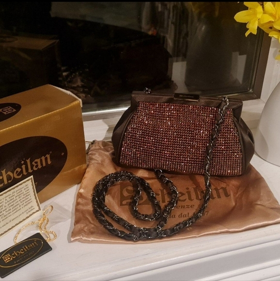 Authentic Scheilan Firenze Satin Rhinestone Clutch/Crossbody BRAND NEW - Picture 2 of 12